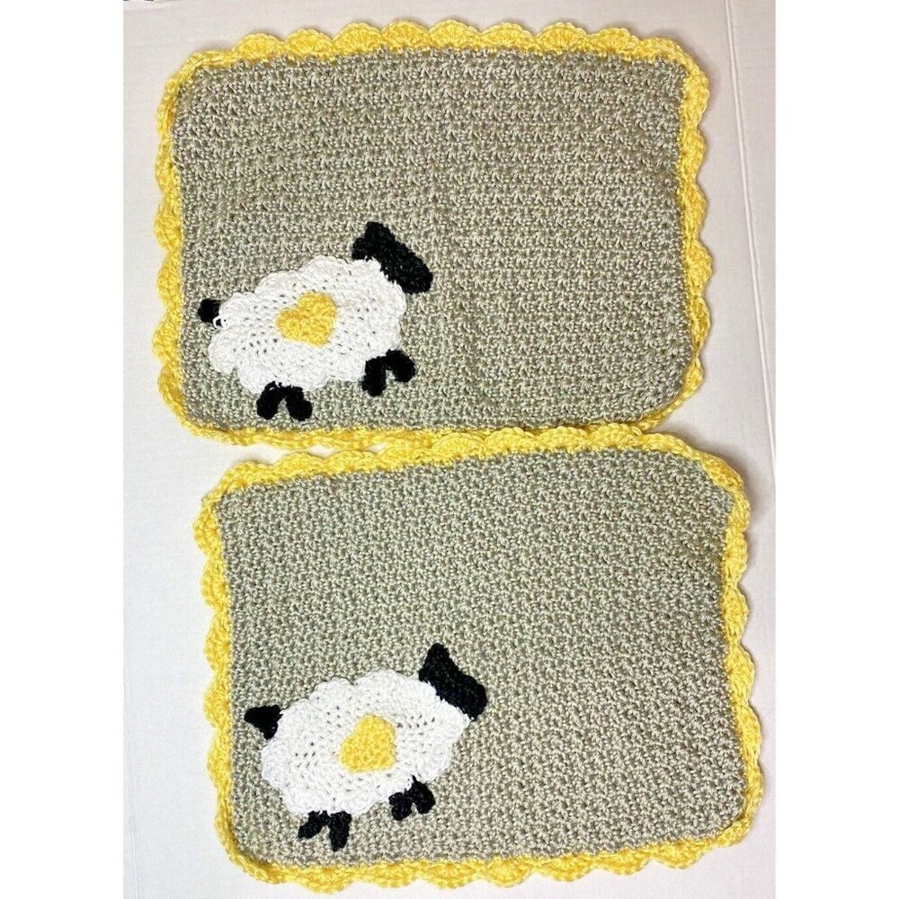 Little Lamb Blanket 12" x 16" Set of 2 completed crochet kits nursery baby gift